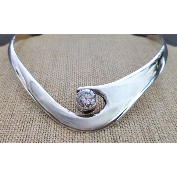 MODERNIST White Topaz STERLING Silver 950 Choker COLLAR  ALICIA Taxco Mexico - Picture 2 of 9